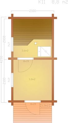 08,8 m2 Sauna K11, Grunnplan